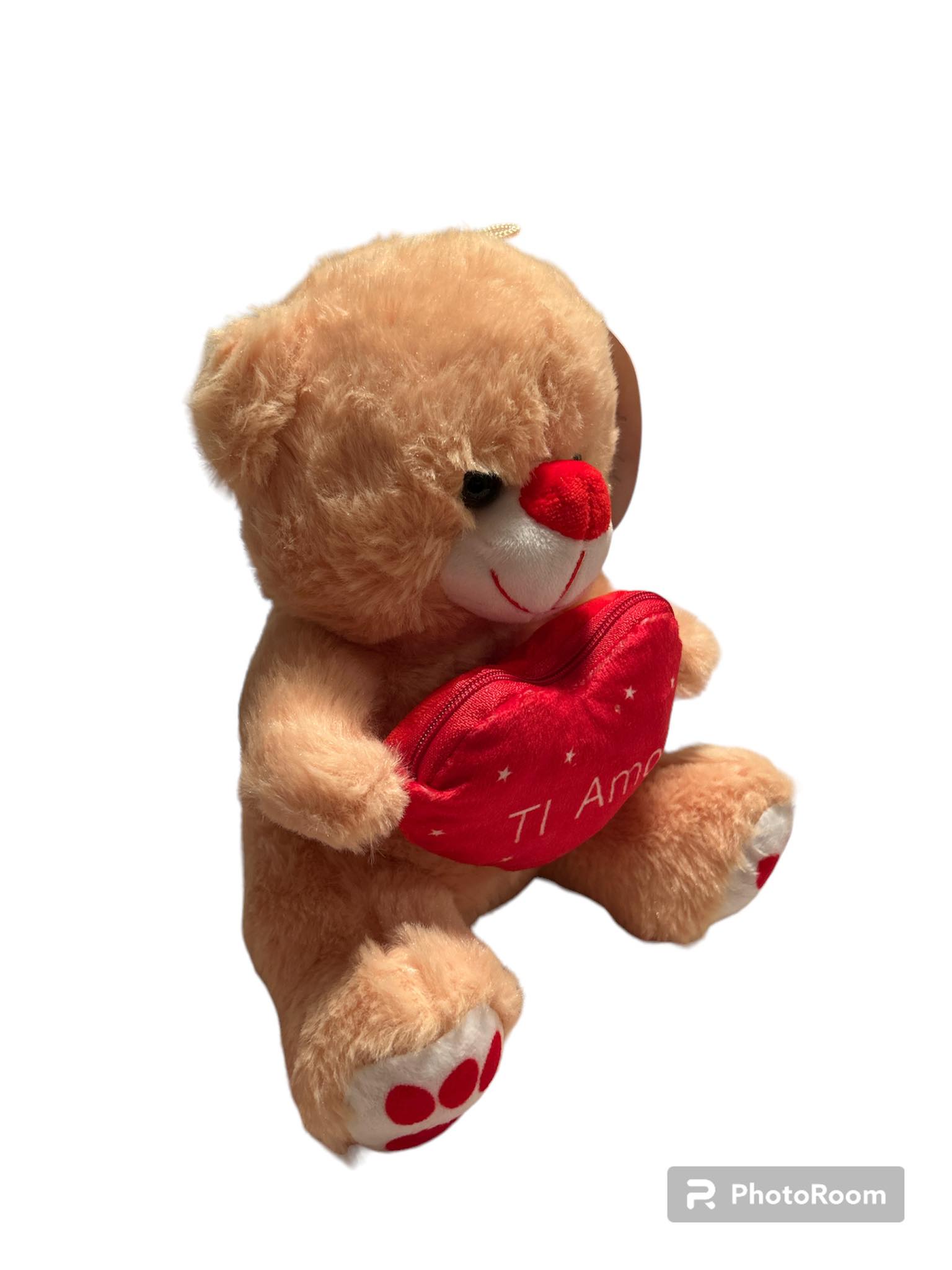 peluche orso h. 25 cm decorato con cuoricino rosso contenitore -  Fioreproibito